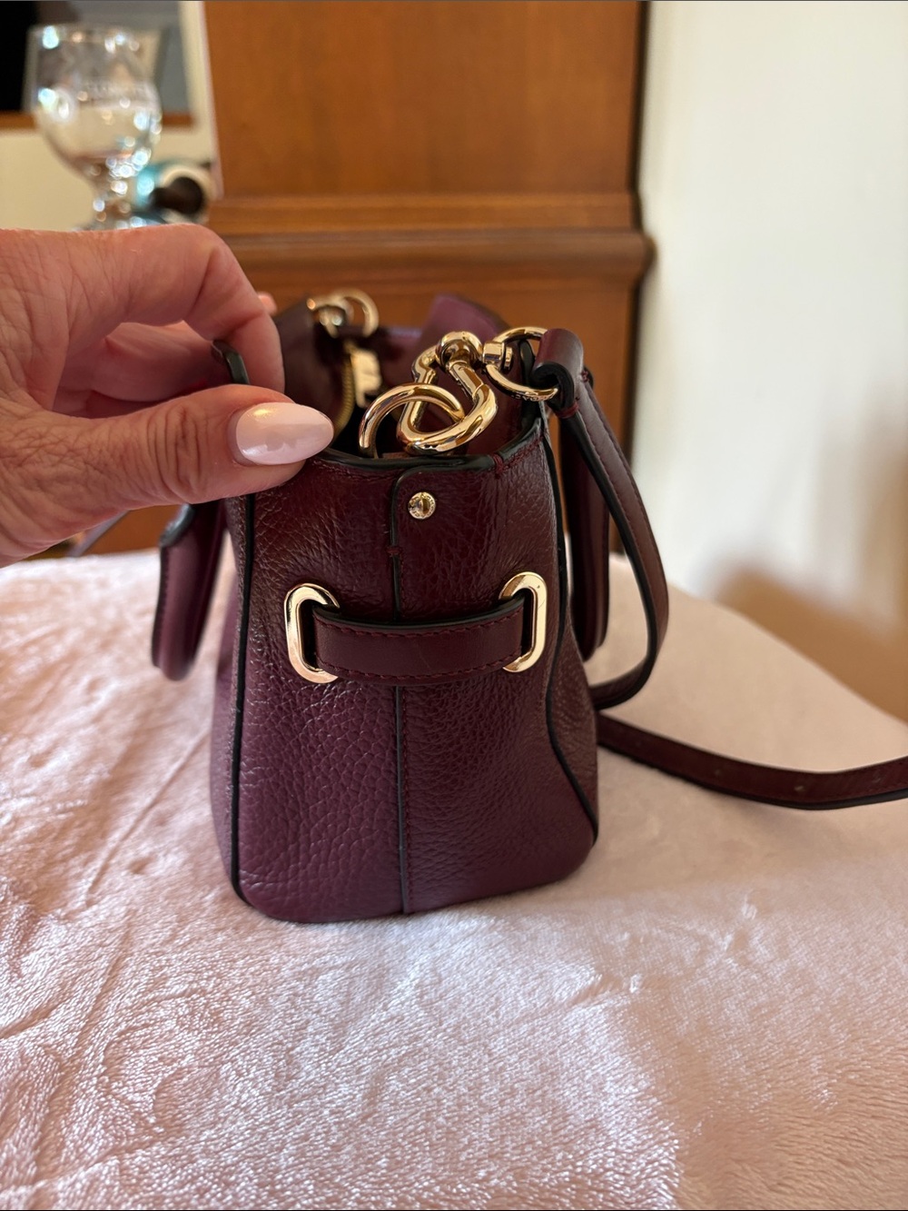 Coach Mini Blake Carryall F37635 Burgundy Pebbled Leather Crossbody Satchel - Picture 10 of 11